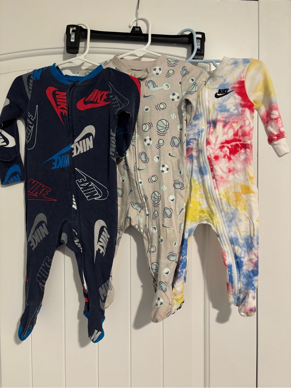Nike Kids Footed One-Piece Sleepers - Navy, Beige, Multicolor Tie-Dye